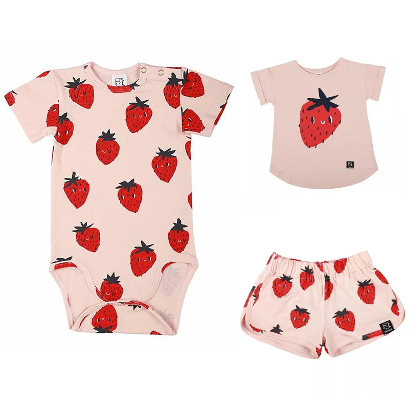 

EnkeliBB 2018 Summer Infant Fashion Brand Rompers Pink Strawberry Pattern One-piece For Baby Girls Full-Print Fruit Romper