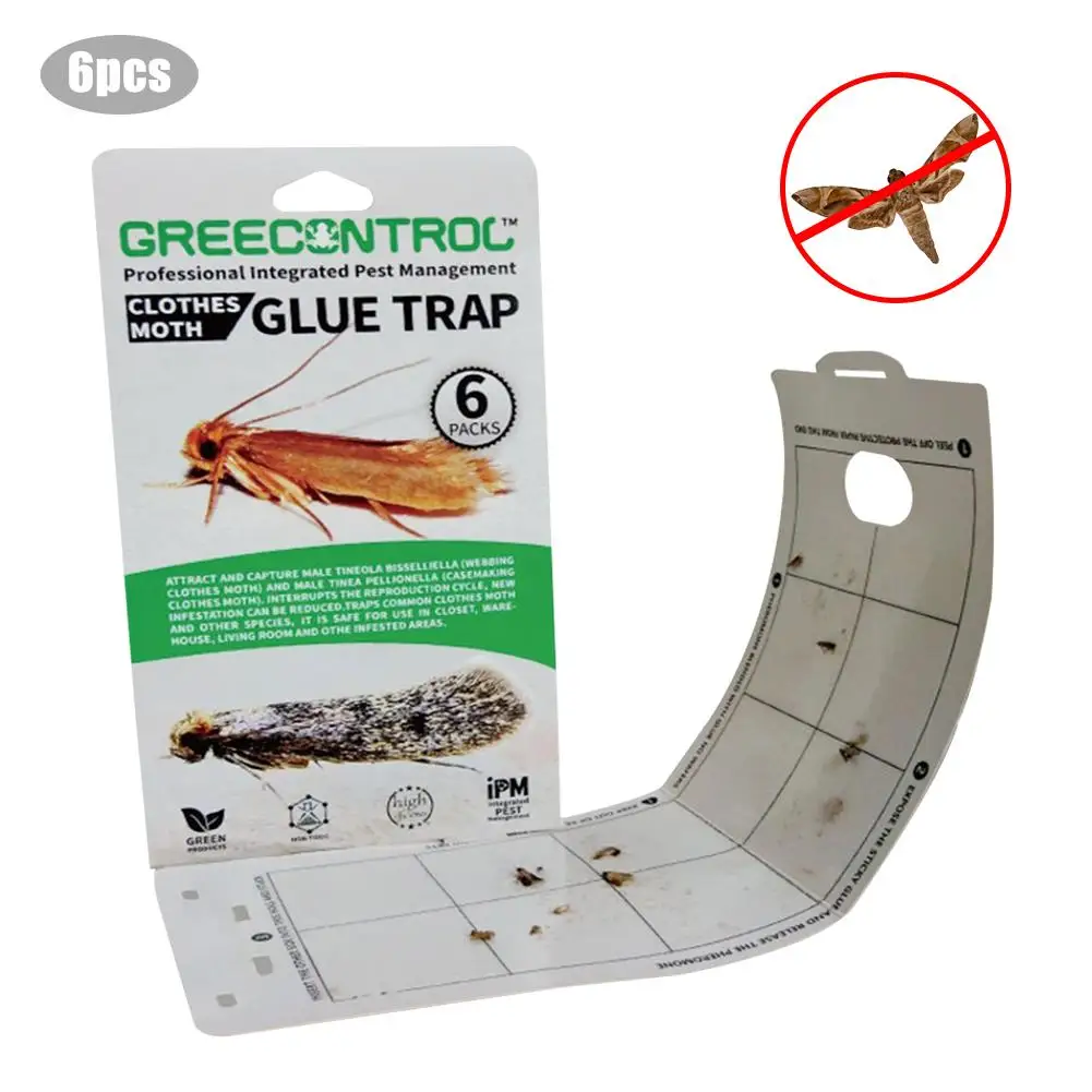 

6PCS Clothes Pantry Food Moth Trap Pheromone Killer Paste Sticky Glue Trap Pest Reject Fly Moth Family Factory Restaurant