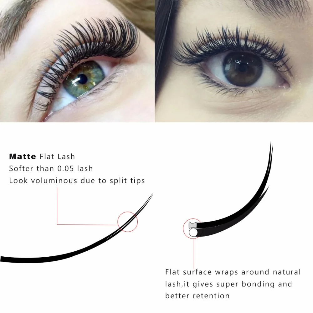 20 trays Qeelasee Flat Ellipse Eyelashes Split Tips Lashes 0.15 0.20 0.25Matte B C D CC DD Black Color Super Soft Natural Lashes 2