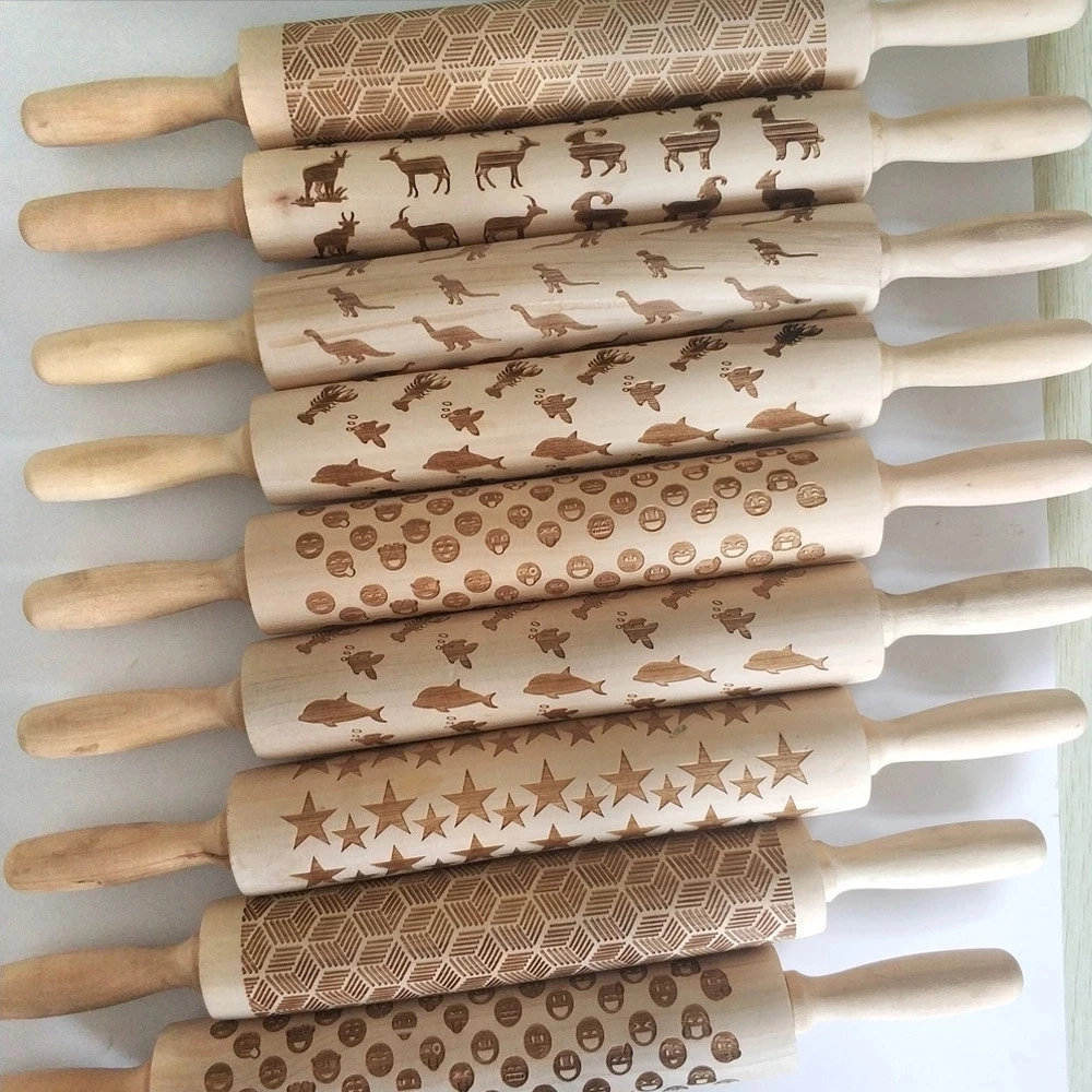 

6 Types Pattern Embossing Rolling Pin Baking Cookies Noodle Biscuit Fondant Cake Dough Engraved Roller Antelope Dinosaur Star