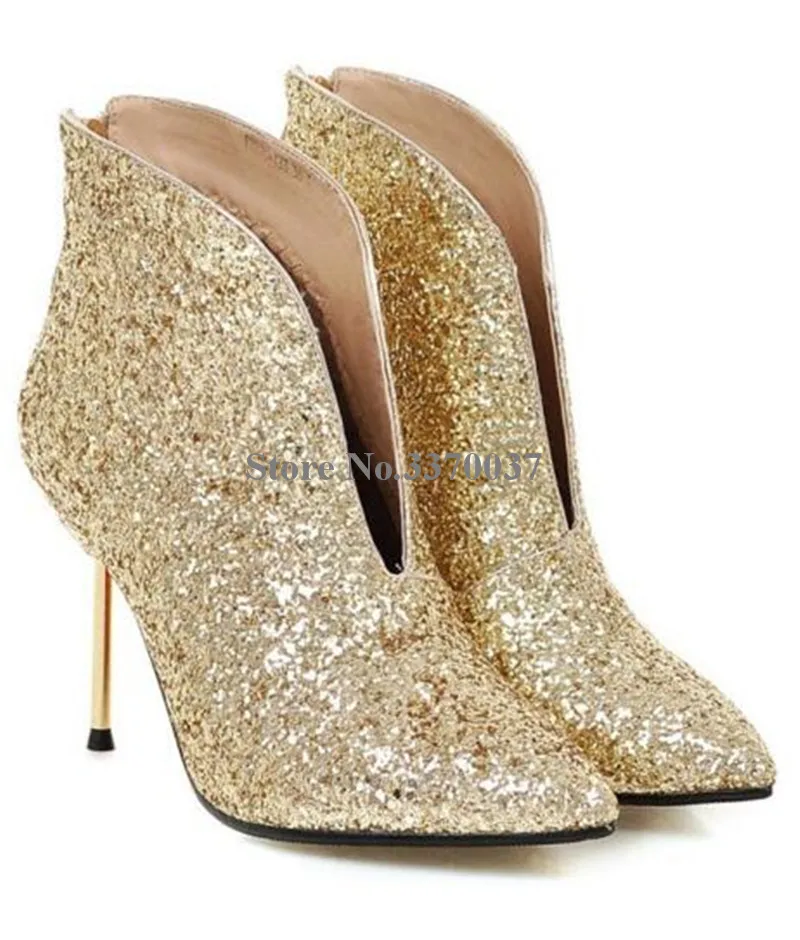 Or Hauts Picture Picture Bout Chaussons Mode Chaussures Femmes Courte Robe As Paillettes Cheville Talons Nouveau Aiguille as Pointu Bling À Bottes Talon Noir Yb7yf6g