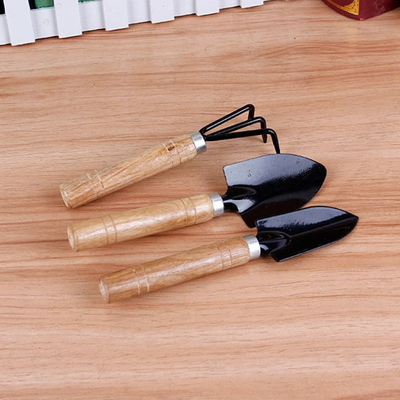 

3pcs Mini Garden Tool Sets Mini Shovel Rake Spade Garden Bonsai Tools Set Wooden Handle Metal Head For Flowers Potted Plant