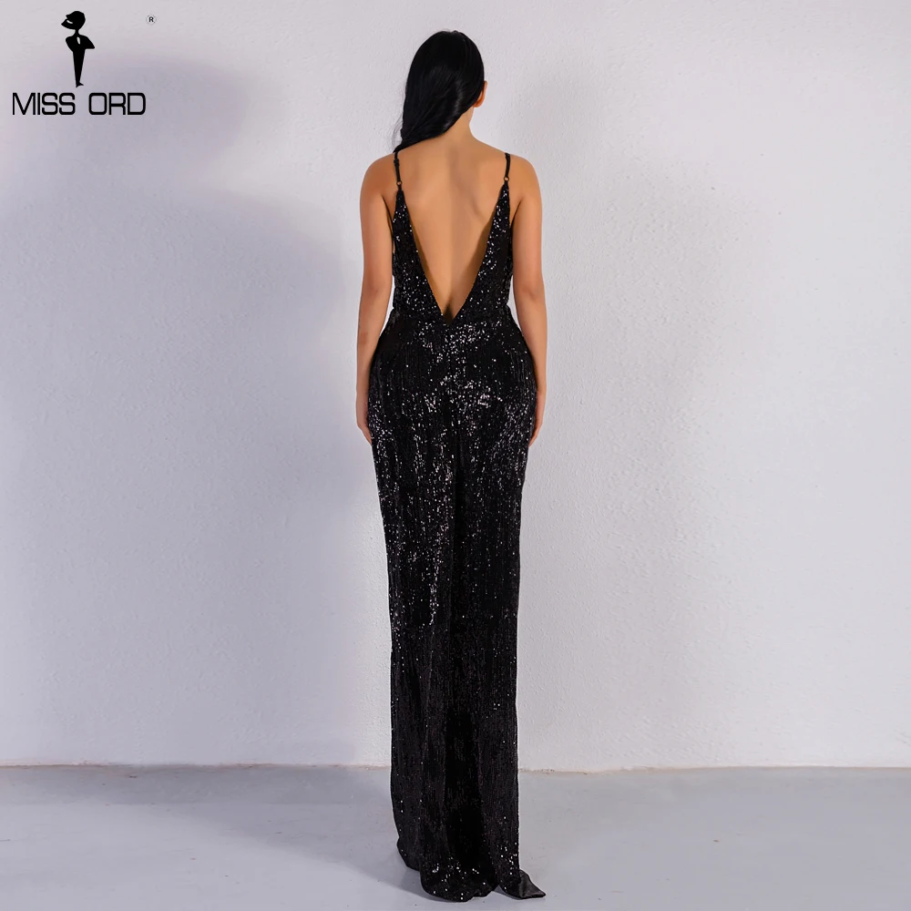 Missord 2019 Sexy Глубокий V Off Shoulder Sequin высокое Разделение летние платья спинки макси Вечерние блестящее платье FT8400-1