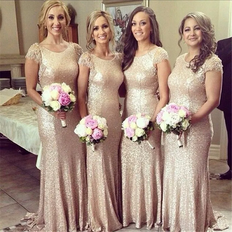 Champagne-gold-Long-Bridesmaid-Dresses-Sequined-Short-Sleeve-Floor-Length-Bridesmaid-Dress-2015-Prom-Gown-Wedding