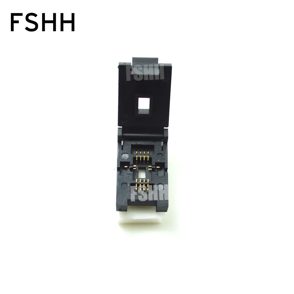 QFN8 Test Socket WSON8 MLF8 DFN8 Socket(Flip test seat) Pitch=1.27mm Size=6x8mm QFN8 Test Socket WSON8 MLF8 DFN8 Socket(Flip test seat) Pitch=1.27mm Size=6x8mm