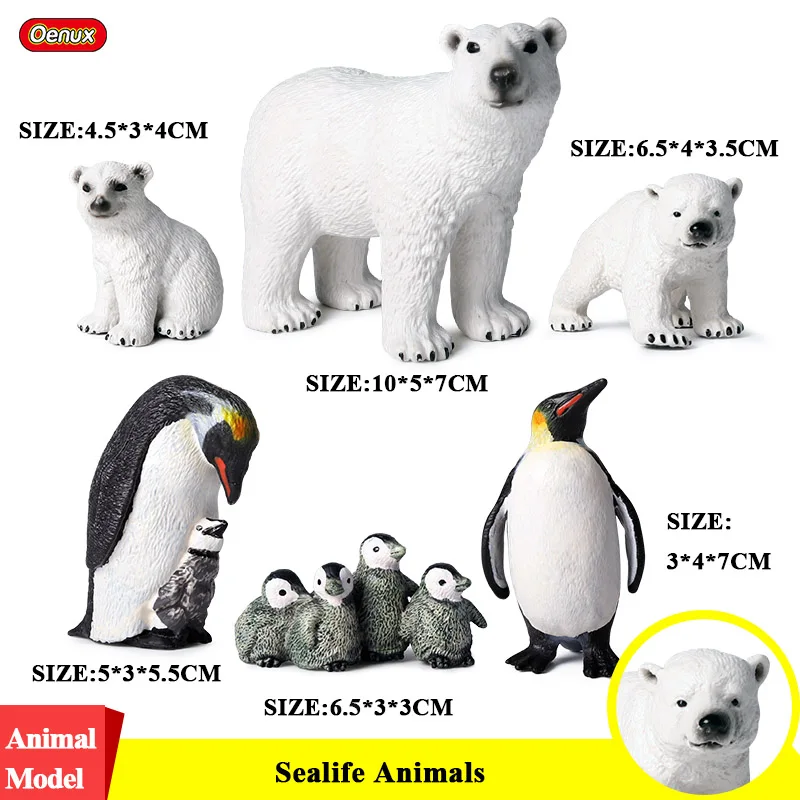 

Oenux 6PCS Arctic South Pole Animals Simulation Penguins Polar Bear Family Action Figures Model Figurine PVC Lovely Kid Toy