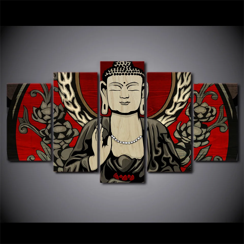 Artsailing HD Printed 5 piece Canvas Prints Retro Colorful Buddha paintings for living room on the wall with frame UP-1918A