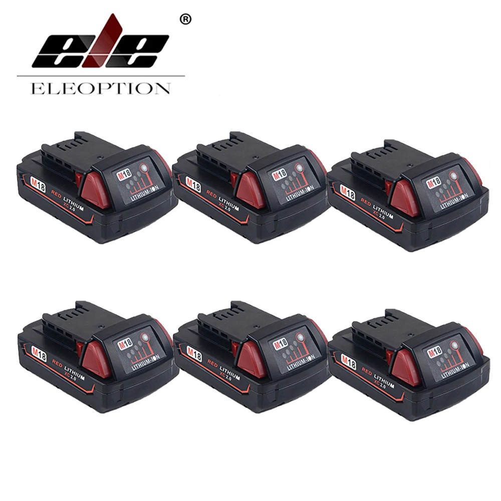 

ELEOPTION 6PCS 2000mAh 18V Li-Ion Replacement Battery for Milwaukee M18 XC 48-11-1820 M18B2 48-11-1850 2630 Li18