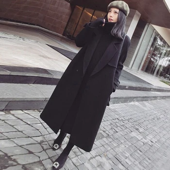 

Black Fashion Double-sided Medium long Woolen Coat Female 2020 New Korean Autumn Winter Woolen Jacket Woman Temperament XY061