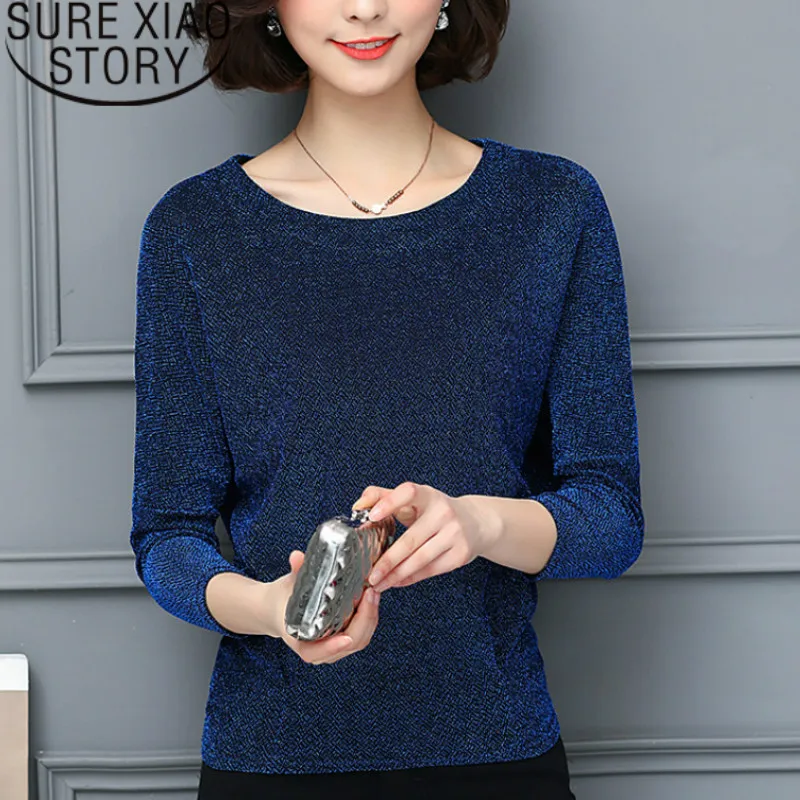 

womens tops and blouses blusas mujer de moda 2019 plus size women Solid O-Neck Full women long sleeve shirts 2015 50
