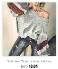 Sollinarry оверсайз серый лоскутный свитер Джемперы Женские шикарные вязаные свитера осень зима женские уличные пуловеры