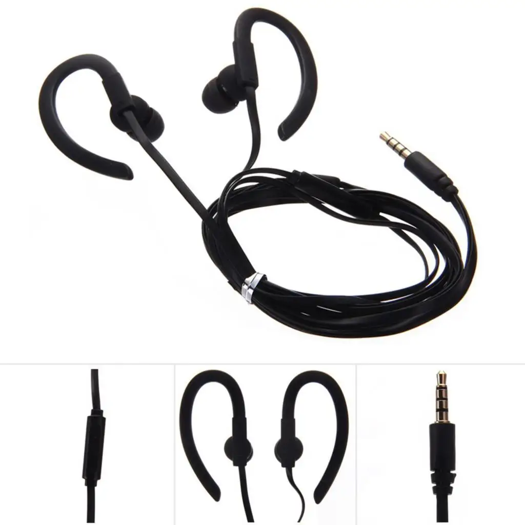 

2016 new 3.5mm Sport Stereo Earhook Headphones Earphone with Mic for Phone MP3 Black