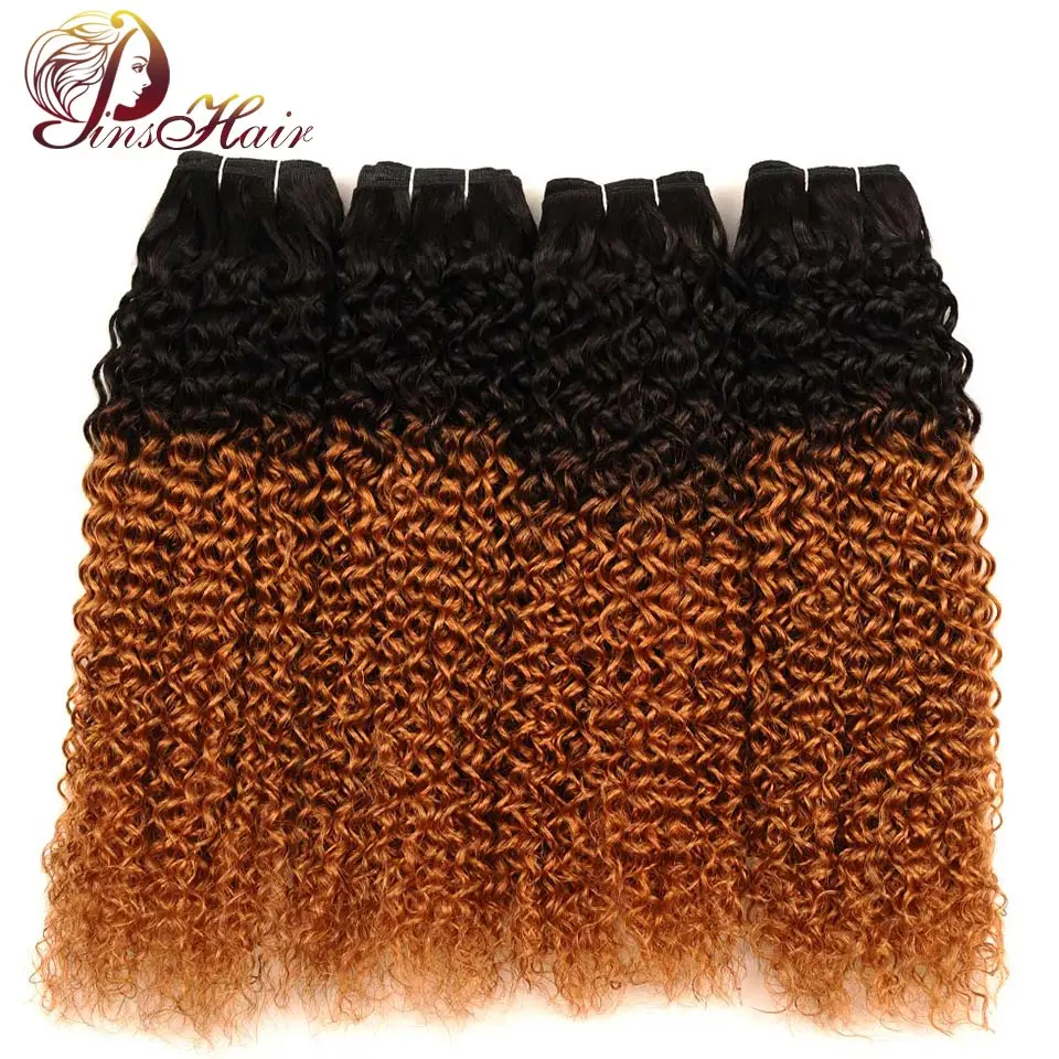 Pinshair Ombre 1B 30 афро кудрявые вьющиеся волосы 4 пучка красный коричневый малазийские человеческие волосы переплетения не Реми не линять Может Быть Краситель