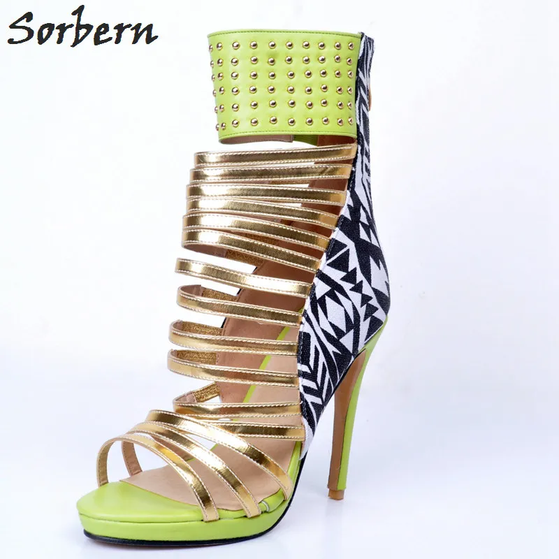 

Sorbern High Heels Ankle Sandals For Women Rivets Sandales Summer For Women Ladies Comfort Sandals Plus Size 34-47