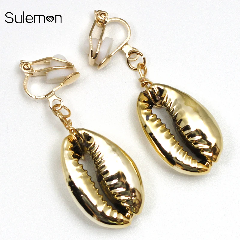 

Fashion Seashell Clip On Earring No Hole Ear Clips Gold Color Cowrie Shell Earrings Without Piercing Simple Women Earring CE352