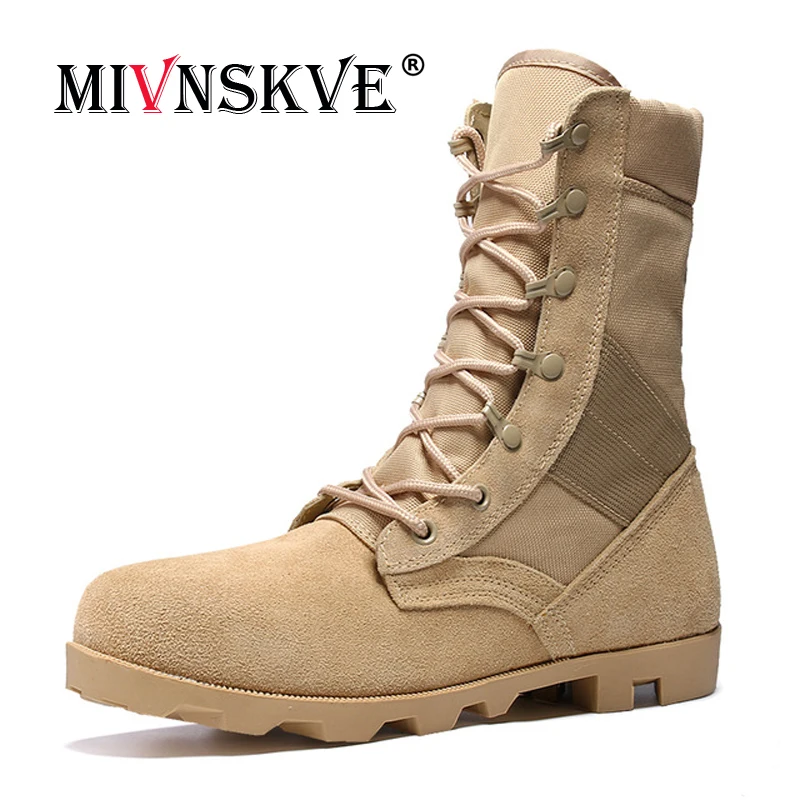 

MIVNSKVE Winter Genuine Leather Men Boots Ankle Cow Suede Desert Boots Tactical Shoes Army Military Boots Men Black High Top