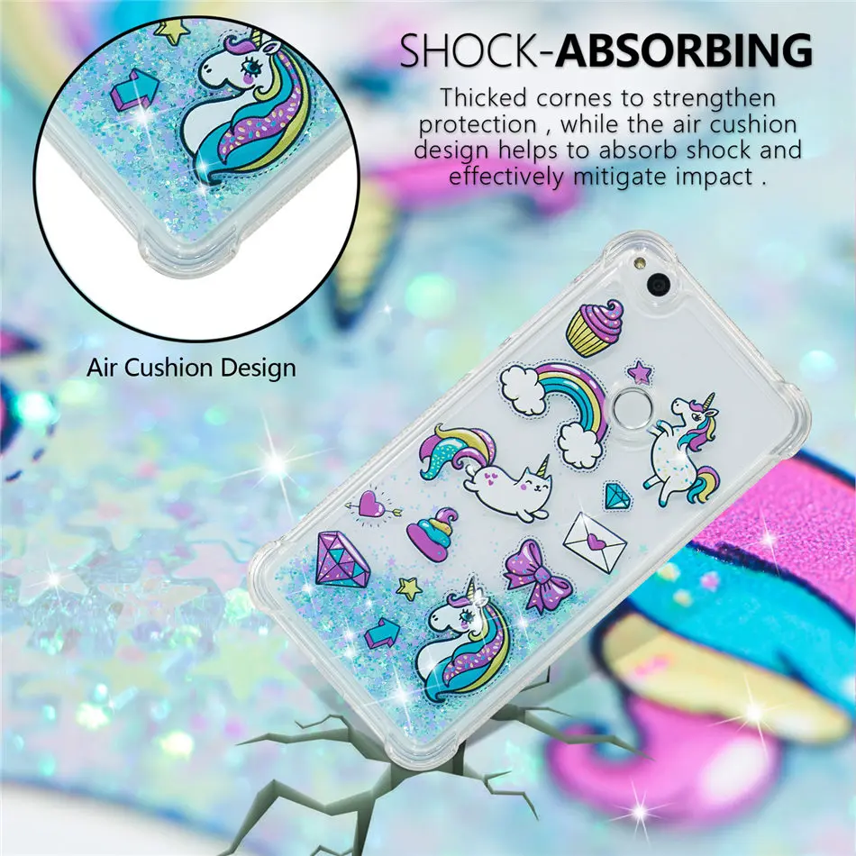 

Love Heart Phone Case For Huawei P Smart P20 Mate 10 Lite Pro Y3 Y5 Y7 2017 Liquid Glitter Cute Soft Shining Back Cover P03G