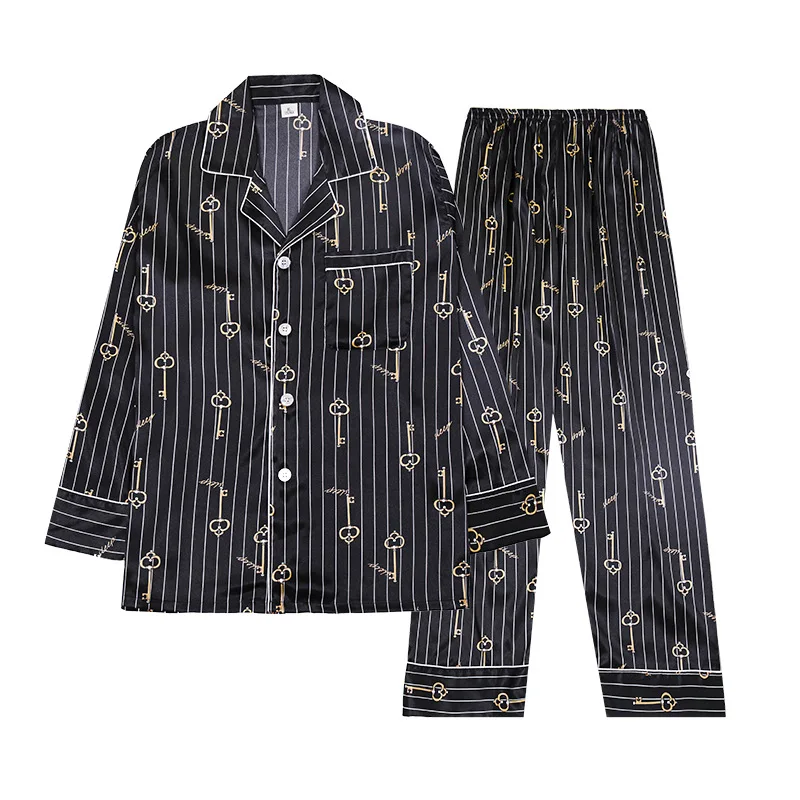 

CEARPION Men Stain Pajama Sets Fashion Sleepwear Soft Cozy Satin Nightgown 2Pcs Shirt & Pant Kits Men Homme Lounge Bathrobe
