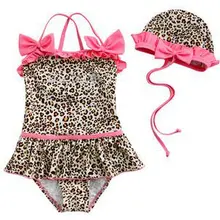 Детский купальник с леопардовым принтом для девочек, высококачественный Цельный купальник, детские костюмы для плавания с кепкой, солнцезащитный для плавания, костюм