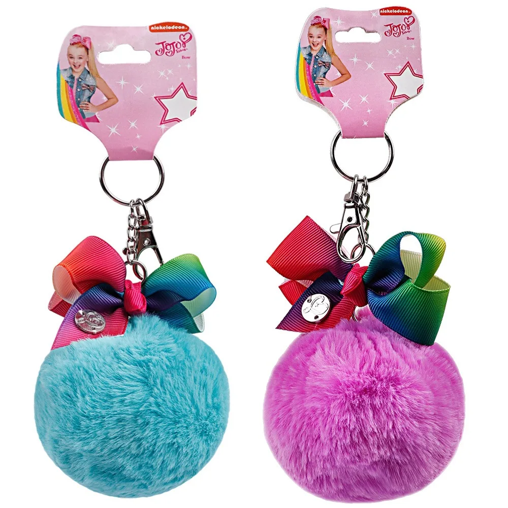 

2019 Pom Pom Bow Keychain Keyring Rhinestone Faux Rex Rabbit Fur Ball Key Chain Women PomPom Plush Key Ring Party Favors Gift