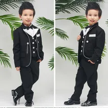 Комплект одежды для детей, деловой Блейзер, Custome Homme, детский смокинг, костюм для свадебной вечеринки, черный с острым отворотом(пиджак+ брюки+ галстук-бабочка+ жилет