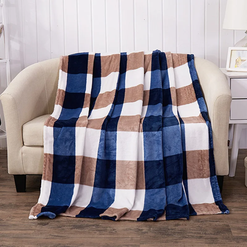 

Plaid blanket thickened warm skincare printed flannel sheets single double nap Four Seasons blanket super soft striped bedspre