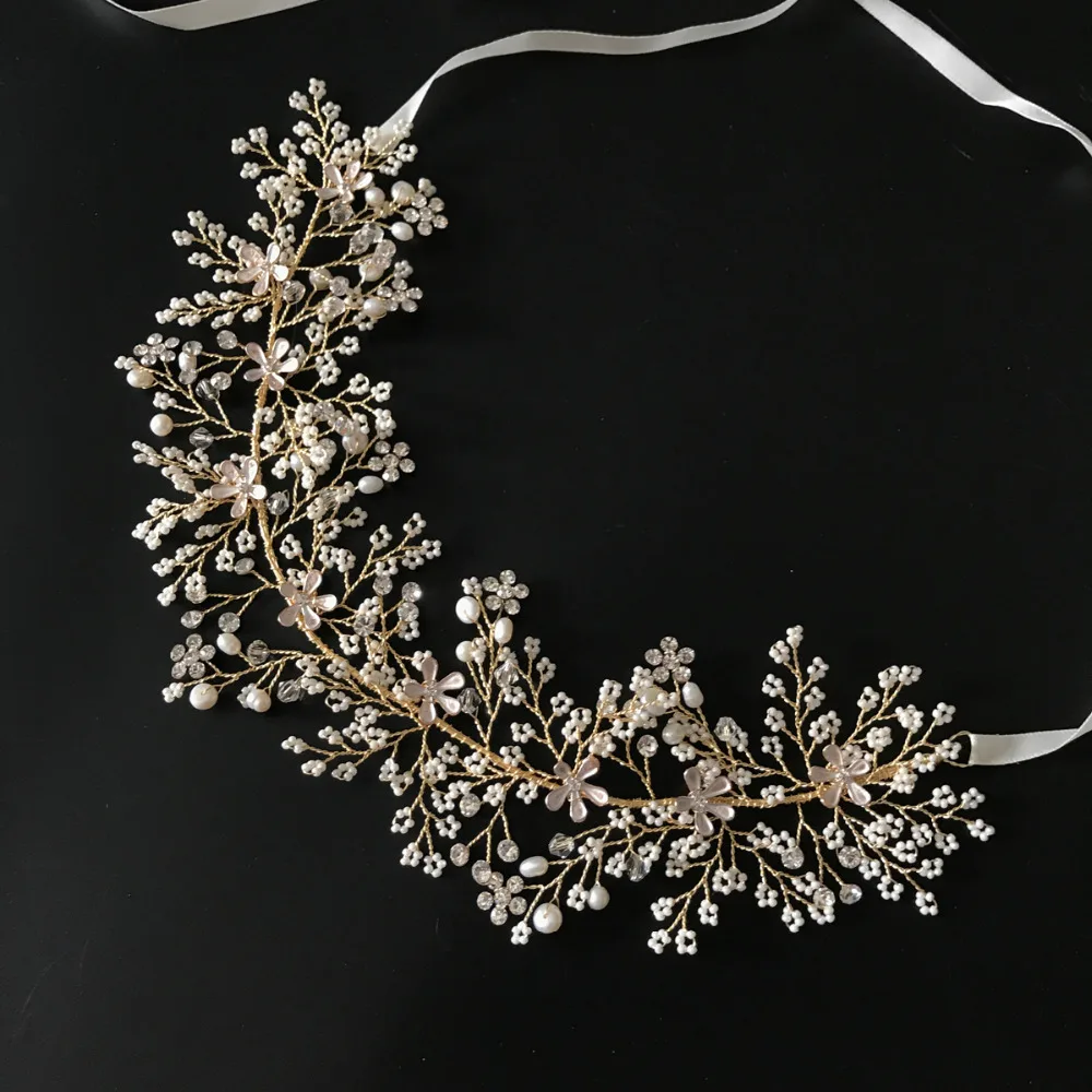 Pearls Branch Hair Vine Bridal Headpiece Handmade Floral Wedding Headband Romantic Crown For Brides Hair Jewelry Hotsale (9)