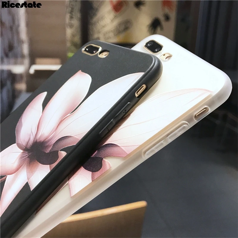 Чехол Ricestate Lotus Flower для iPhone 6, 7, 8 Plus, X, XR, XS Max, 3D рельефный розовый чехол для телефона с цветочным рисунком для iPhone 11 Pro Max, чехол из ТПУ