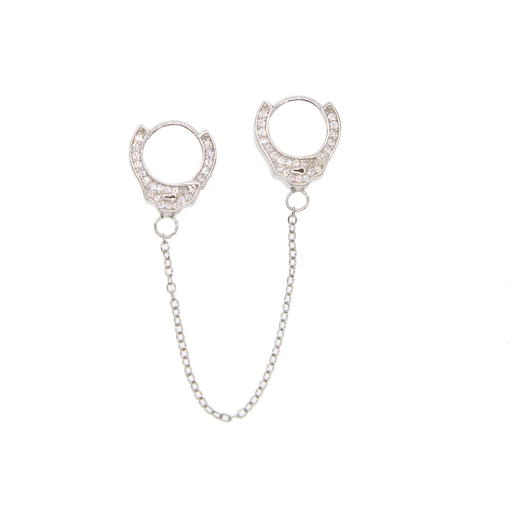 

Gothic Punk Handcuff Dangle Earrings real 925 Silver european Drop Earrings link chain for Women/Girl
