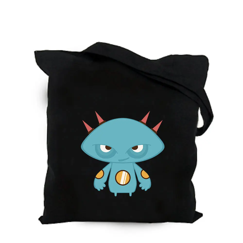 2019 cute space alien black cotton canvas bag customized kawaii girl tote bag custom shopping bags with logo for men or women  (4)