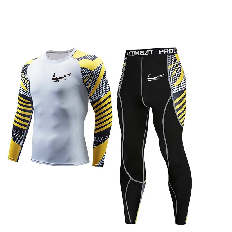 

Men's Compression Sports Set Quick Dry Sweat Fitness Training MMA Set Men's Bodybuilding Fitness Skin Sportswear Jogging Running