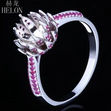 HELON 6-6.5mm Round Cut Rubies Semi Mount Engagement Ring Solid 14K (AU585) White Gold Trendy Fine Jewelry Flowers Gemstone Ring