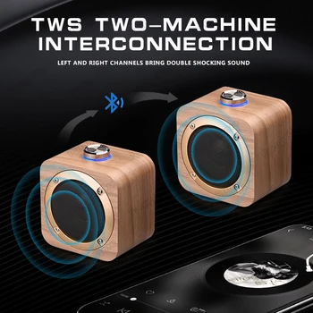 

Bluetooth Wooden TWS speaker portable Stylish subwoofer Mini interconnected Wireless Bluetooth Speaker for Backpack Travel Gifts
