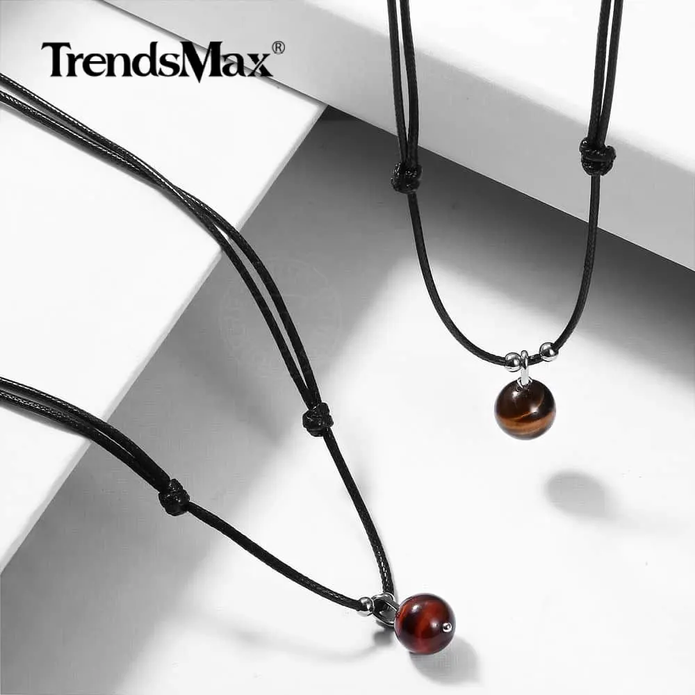 Trendsmax натуральный камень тигровый глаз бусина подвеска кожаная ожерелье для мужчин женщин Lucky регулируемый ожерелье s ювелирные изделия подарок DNM20