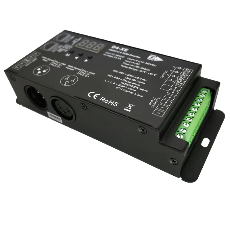 New Constant Voltage DMX Decoder;DC5-36V input;8A*4CH output setting dmx address Black Iron D4-XE 4 Channel CV DMX512 Decoder
