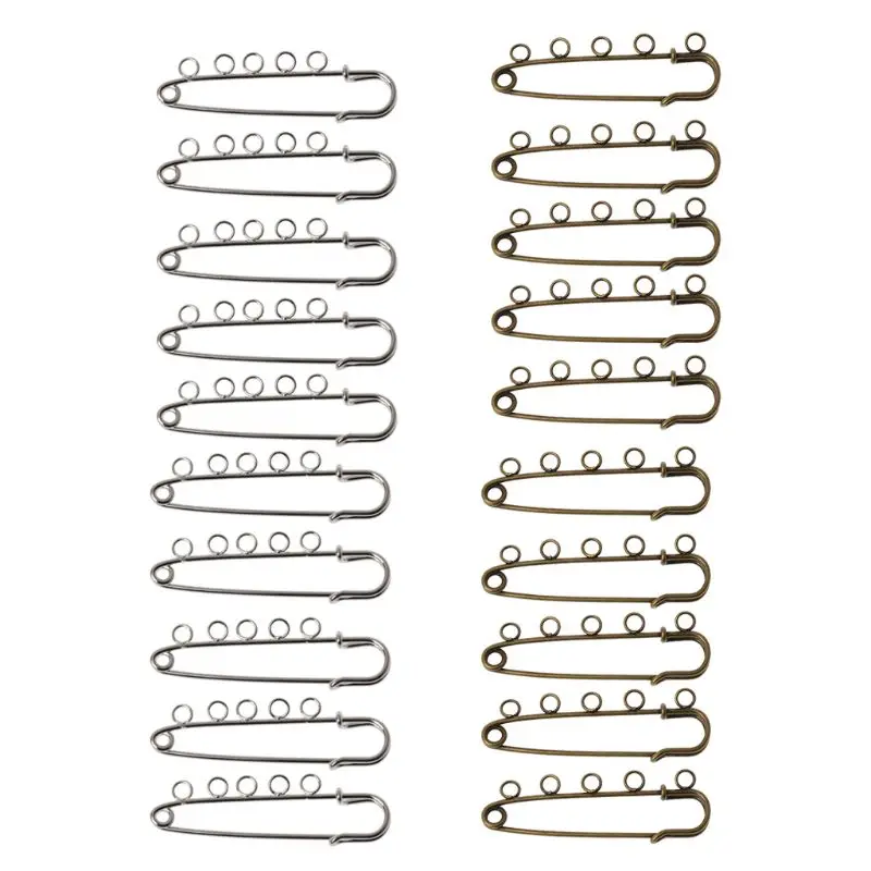 

10 Pcs Silver Bronze DIY Brooches 5 Holes Safety Pins Brooches Jewelry Findings