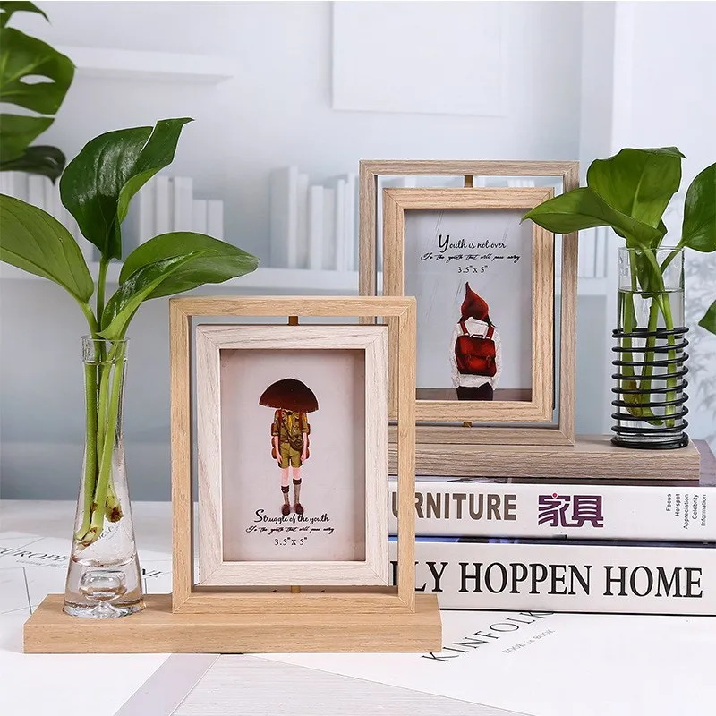 

Nordic Double-Sided Photo Frame 5 Inch Photo Desk Surface Hydroponics Rotating Table Decoration Creative Photo Frame