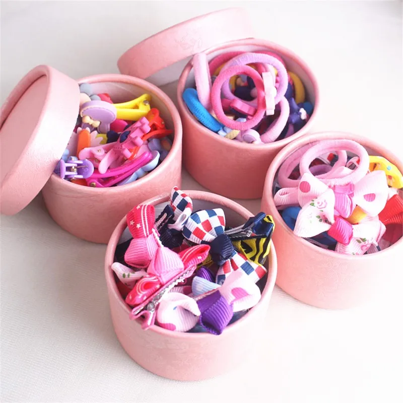

40Pcs/2Boxes Fashion Cartoon Hair Clip Headband Flower Bow Hairband Children Cloth Hair Accessories Elastic Bands for Girl Gift
