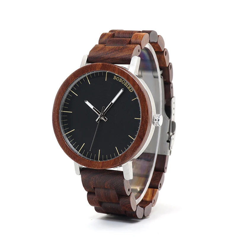 BOBO BIRD WM16 2017 Newest Brand Design Rose Wooden Watch for Men Cool Metal Case Wood Strap Quartz Watches Luxury Unisex Gift