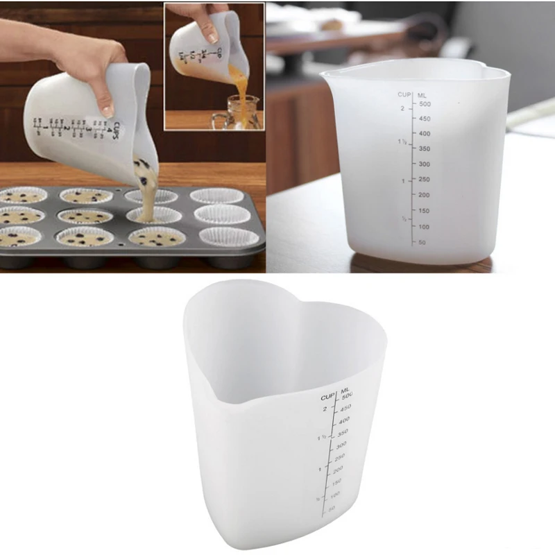 200PCS/LOT food grade 500ml Flexible Silicone Measuring Cups Measure