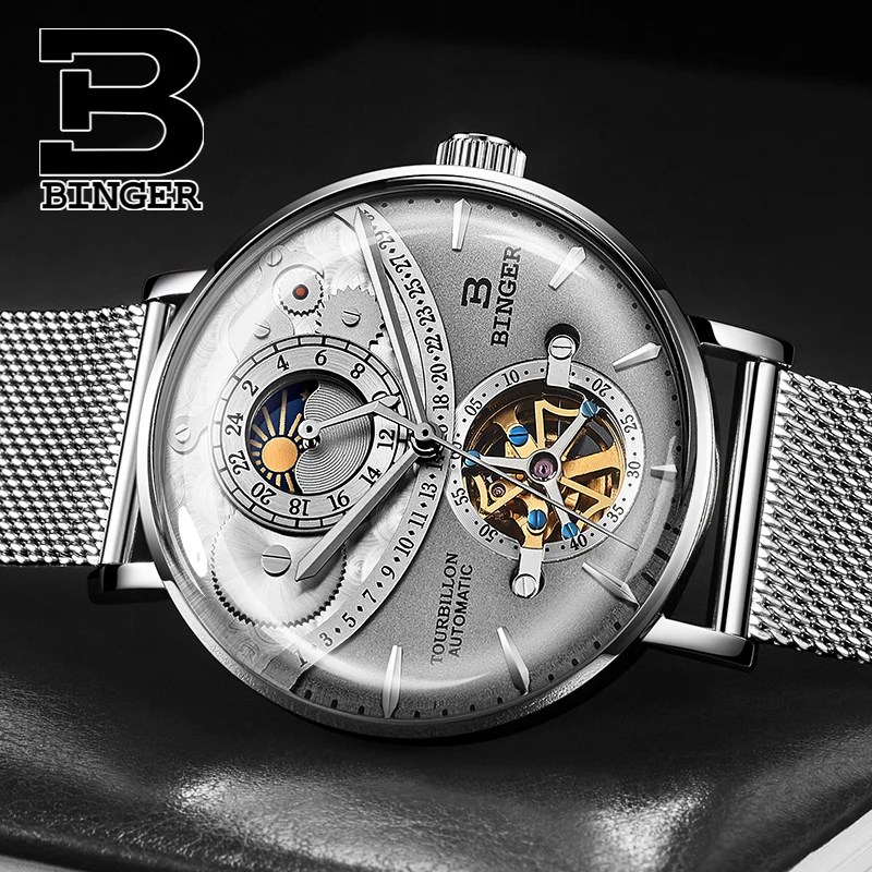 Fashion Cool 3D Curved Glass Men Tourbillon Watches Self Winding Flying