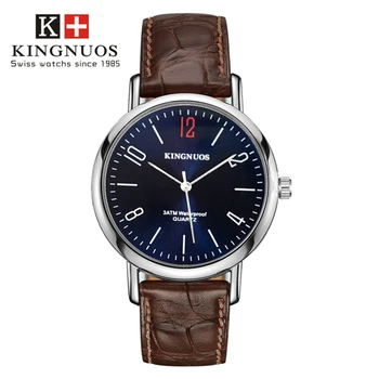 

KINGNUOS Quartz Wrist Watch Fashion Men Watches Top New Red 12 Hour Dial Clock Band Leather Rose Silver Case Male Hours fifth