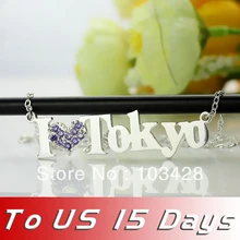 Freeshipping -I Love Name Necklace with Birthstone Personalized I love Any Name with Heart Love Necklace Silver Love Jewelry