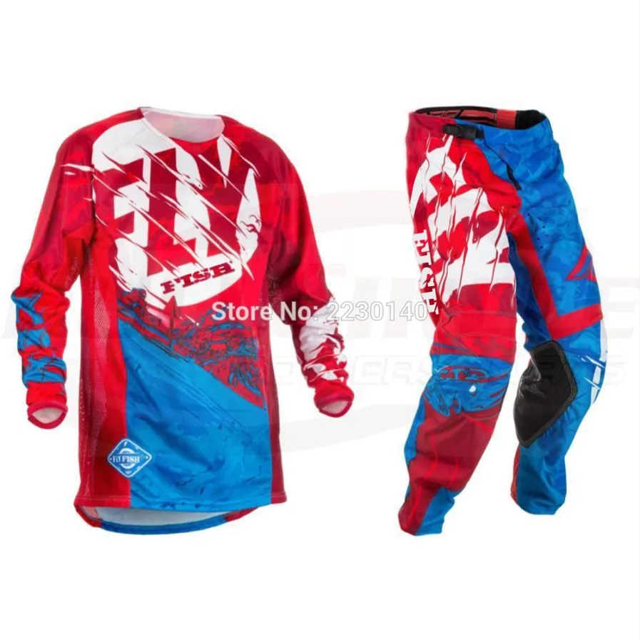 NEW Fly Fish Racing Motocross MX Racing Suit Pants& Jersey Combos Moto Dirt Bike ATV Gear Set Red/Black/yellow - Цвет: Красный