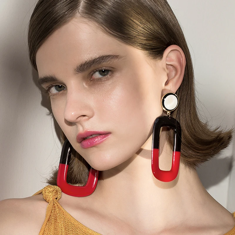 YUQINQIN Classic Drop Earrings for Women Statement Resin Big Geometric Dangling Earings Fashion Elegant Party Dangle Earring (5)