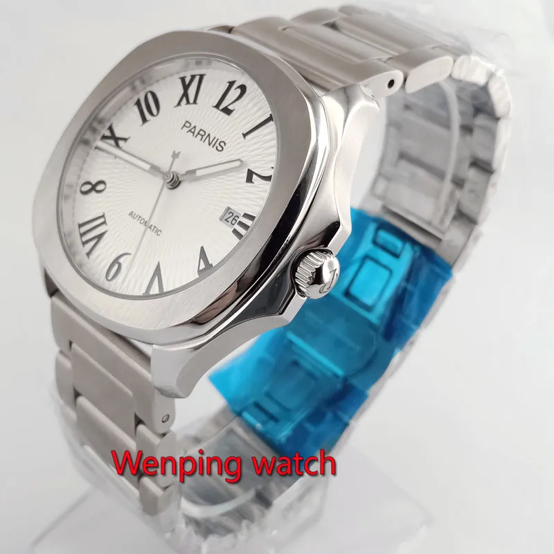 

Parnis White dial Sapphire glass Miyota 821A automatic mens watches W2611