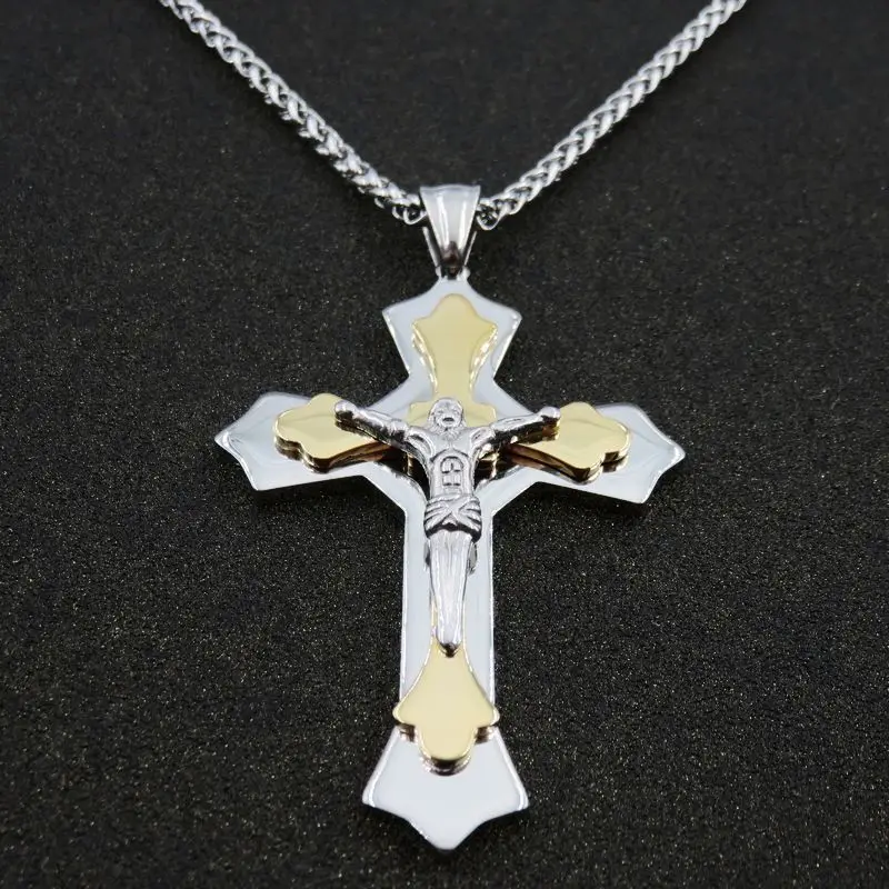 Fashion Men's Jesus Cross Pendant 316L Stainless Steel Gold color Jesus