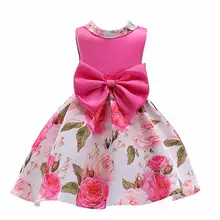 Элегантное атласное платье с цветочным узором для девочек с красивым принтом роз, украшенное большим бантом, официальная одежда для девочек, платье на день рождения