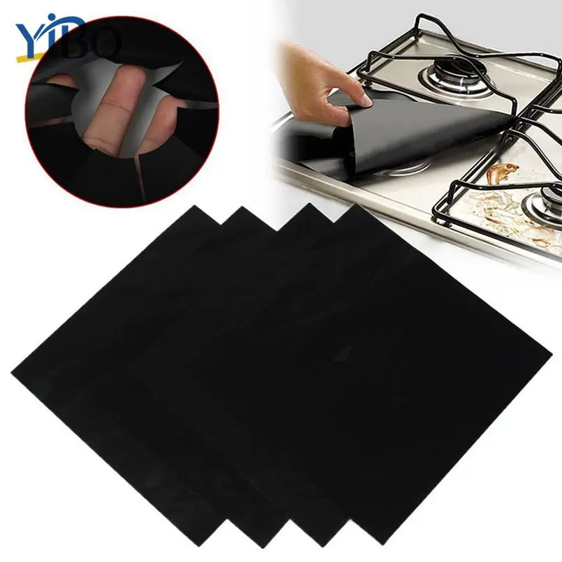 YIBO 4Pcs/Set 0.12mm Reusable Gas Stove Cover Non Stick Stovetop Protector Liner Kitchen