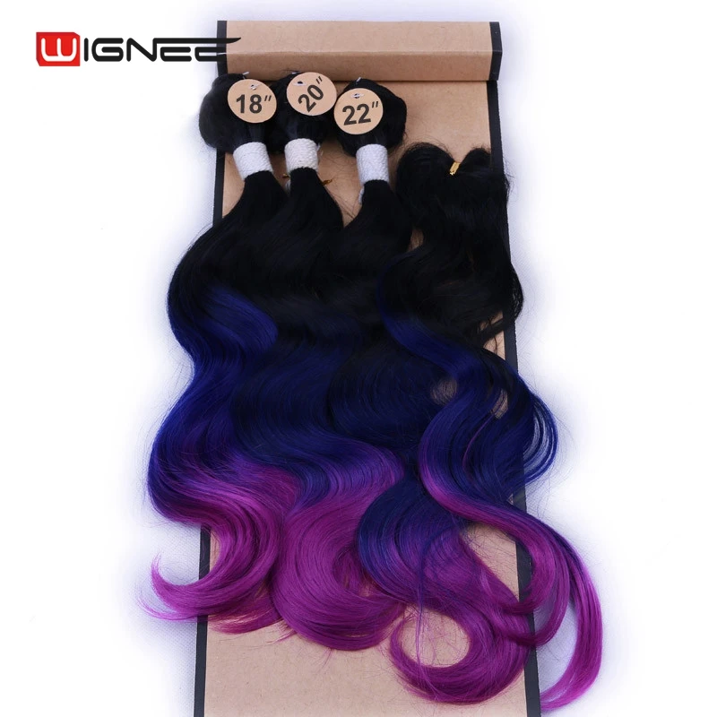 

4pcs/Lot Systhentic Hair Body Wave With Closure 3 Tones Ombre Hair Extensions 3 Bundles Body Wave With Closure 18 20 22 Inches
